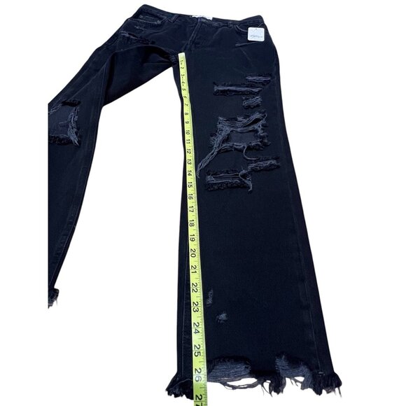 Free People Mid Rise Baggy Distressed Black Fray Straight Leg Jeans Size 26 - Picture 7 of 14